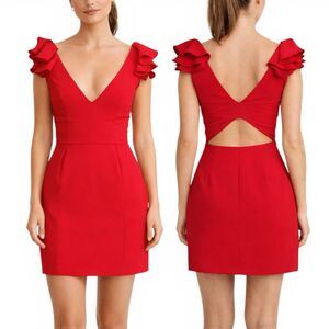 Amanda Uprichard Gimlet Dress Lipstick Red Ruffle Sleeve Mini Women’s Size XS